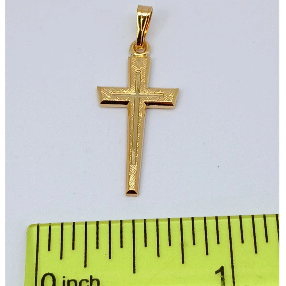 Karatbond Vintage Y2K Textured Gold Double Cross Pendant Made USA New Old Stock
